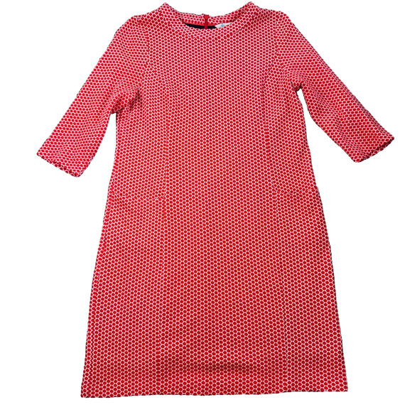 BODEN Polka Dot Shift Dress Women's 14 Long Red/White Knit 3/4 Sleeve Pockets - Picture 1 of 10